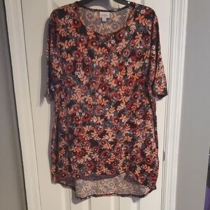 LuLaRoe Irma Red and Orange Floral Tunic Top